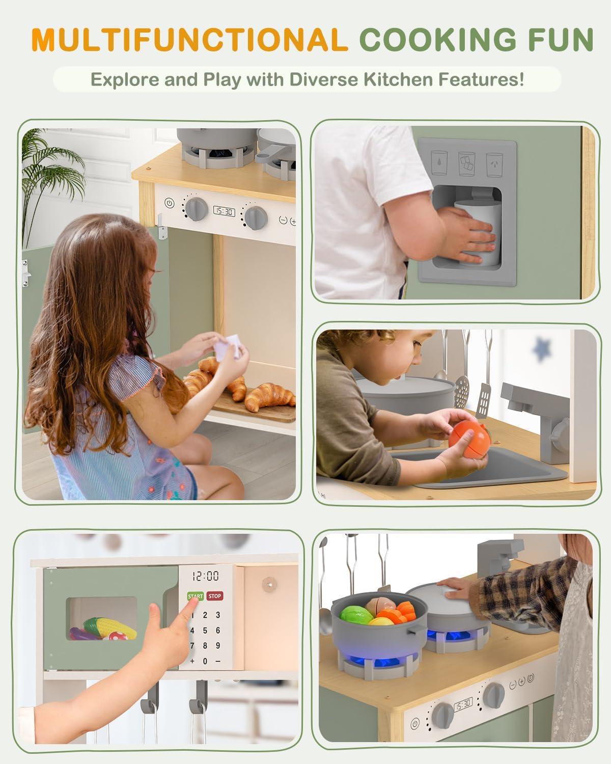 Green Wooden Kids Play Kitchen with Lights and Sounds