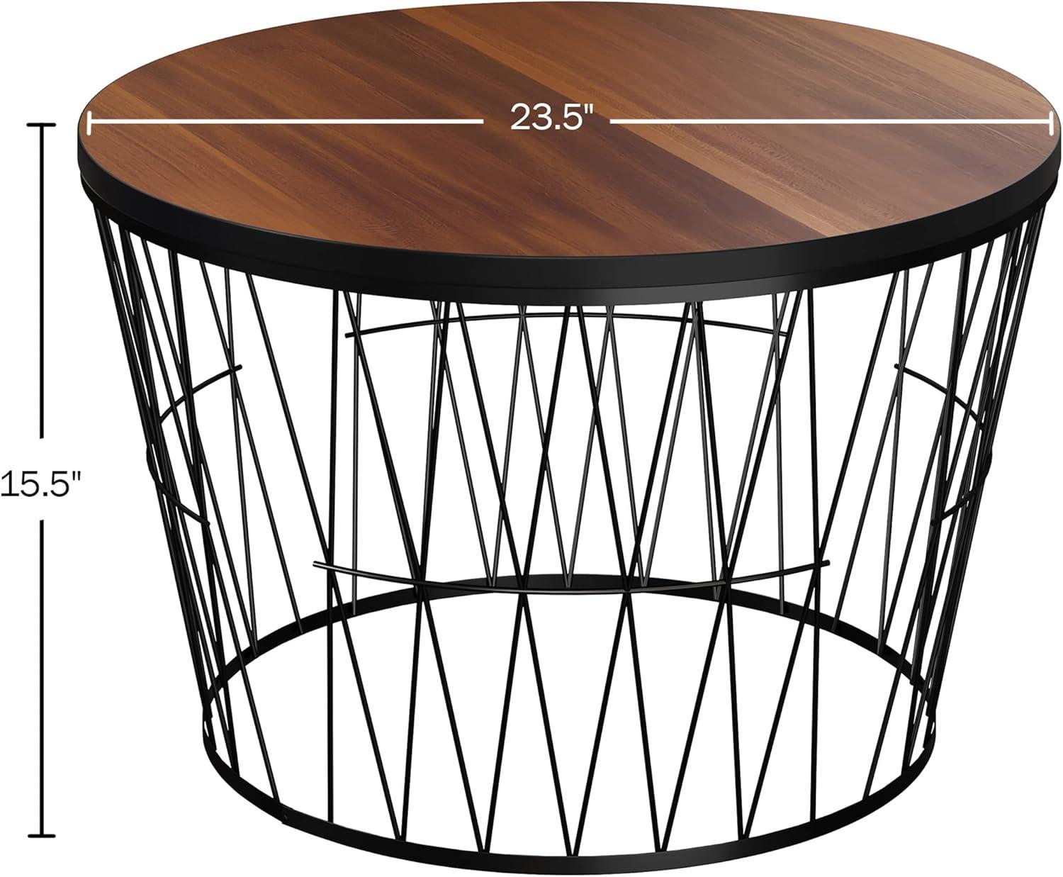 Round Coffee Table with Geometric Metal Base – Small Modern Accent Table for Living Room – Mid-Century Coffee Table by Lavish Home (Brown/Black)