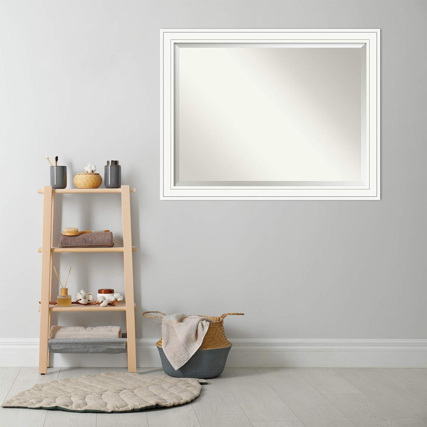 Craftsman White Beveled Wood Bathroom Wall Mirror