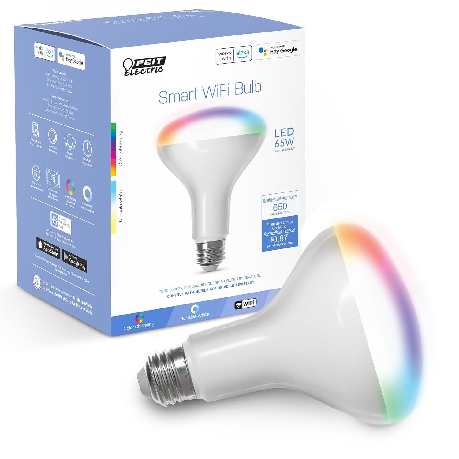 Feit Electric Smart LED Bulb 65W Equivalent Full Color/Tunable White, BR30, Med E26 Base, Dimmable