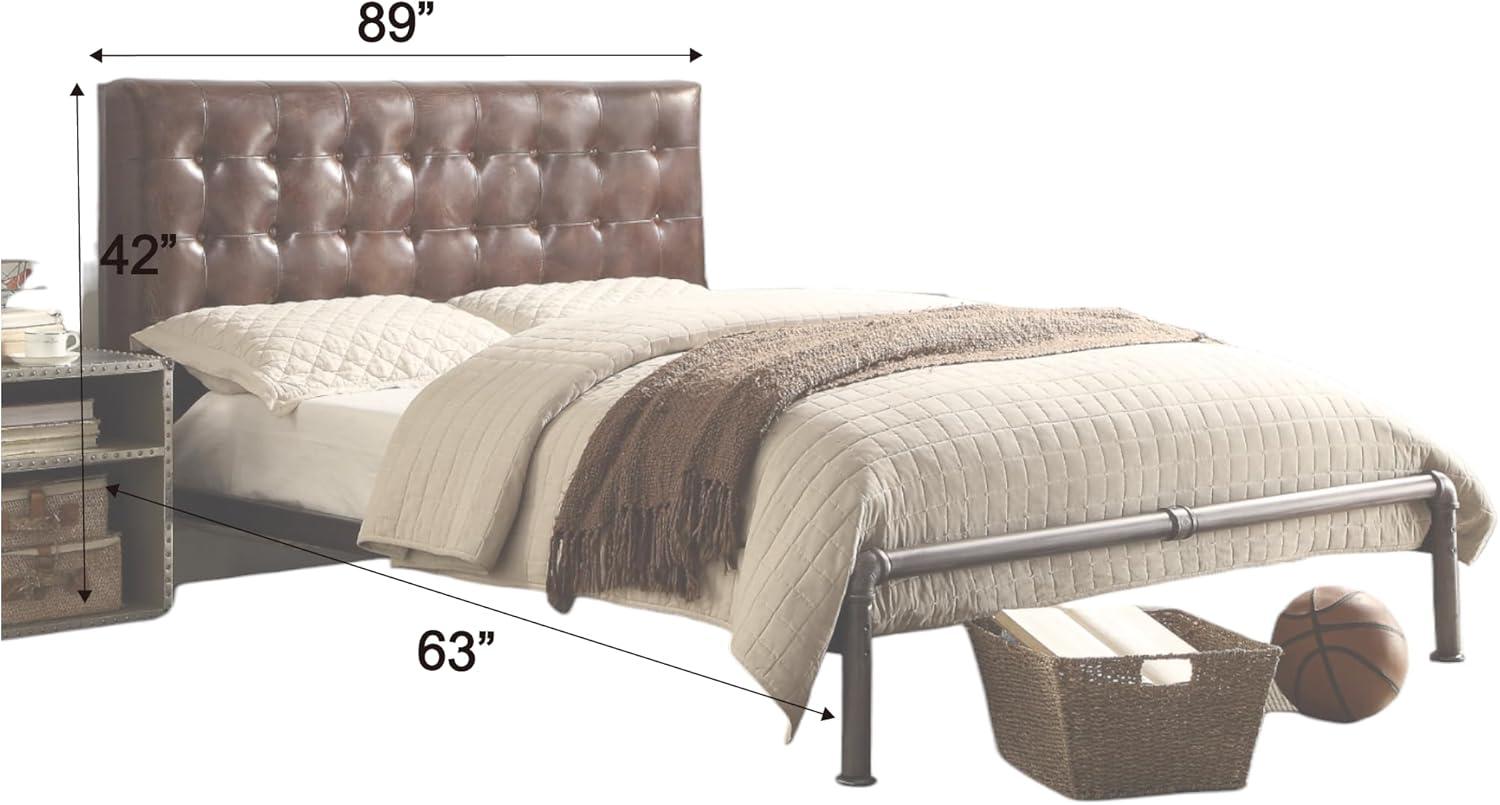 GZMWON Brancaster Vintage Brown Top Grain Leather Queen Bed