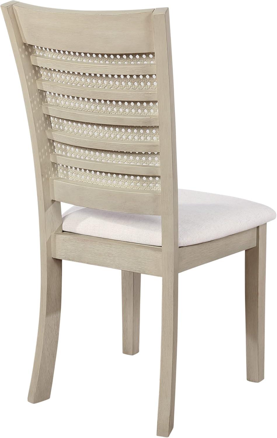 Walden Cane Back Dining Chair with  White Base and Linen  White Fabric Seat