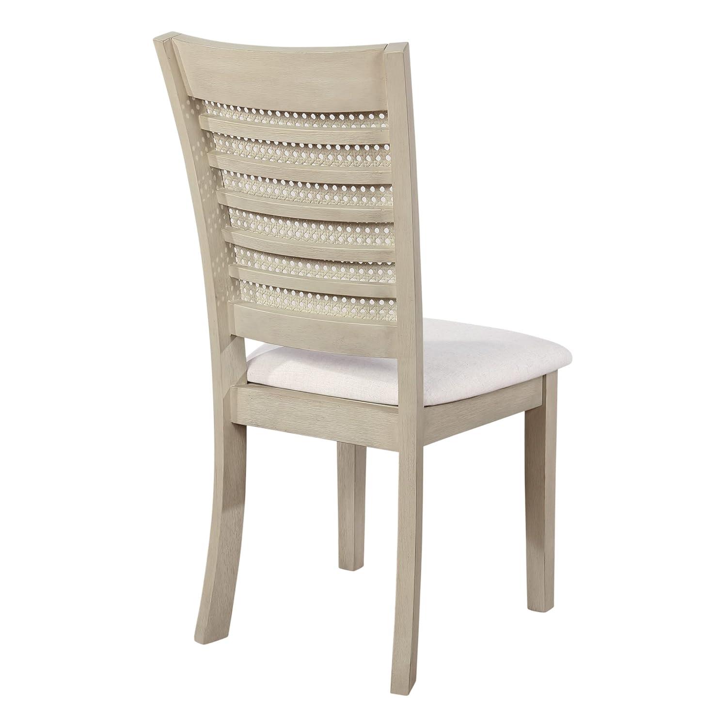 Walden Cane Back Dining Chair with  White Base and Linen  White Fabric Seat