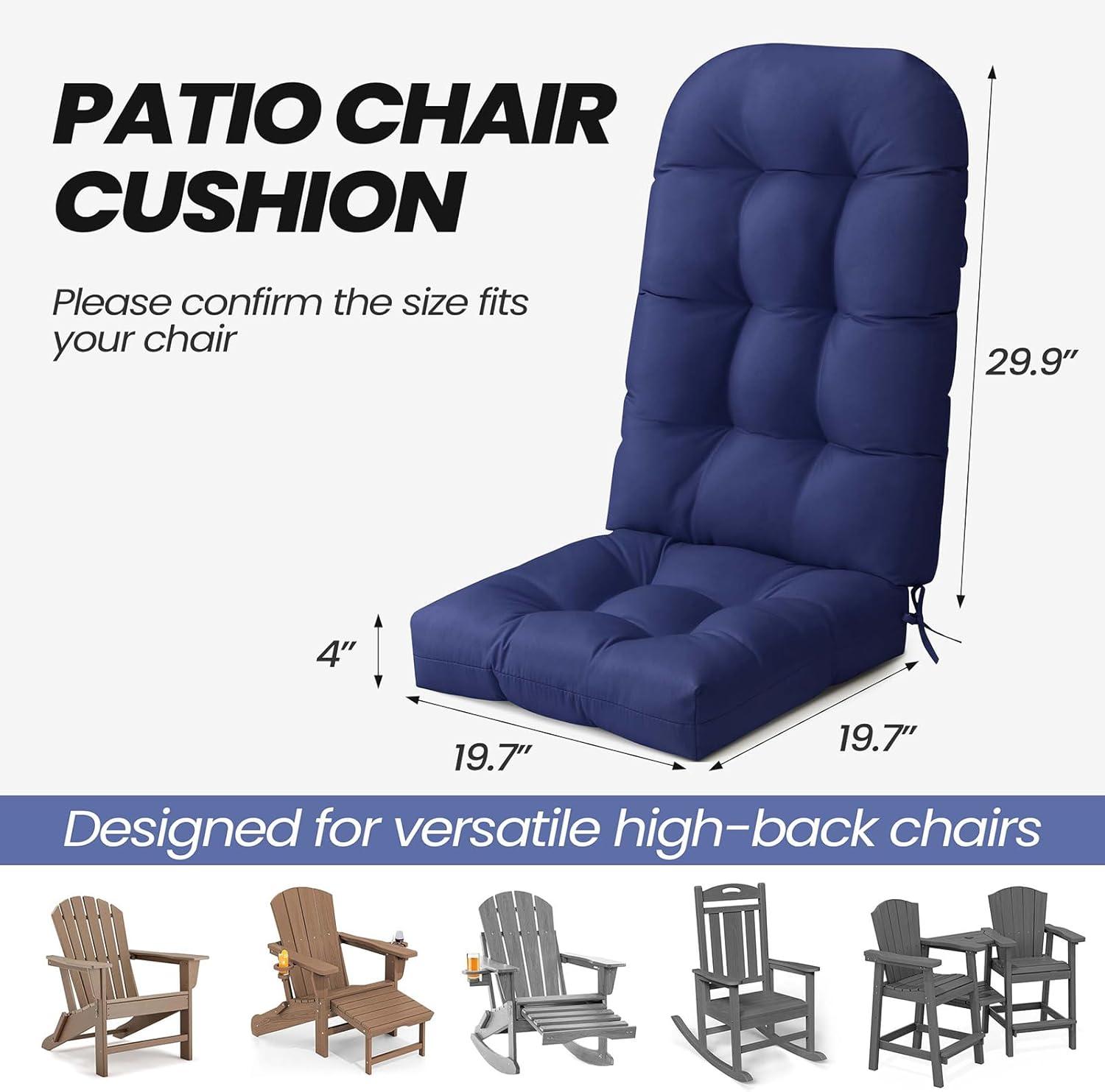 Crestlive Products Adirondack Style Patio Outdoor Chair Cushion for Adirondack Chair or Lounge Rocking Chair - See picture 2-Piece Set, Navy Blue