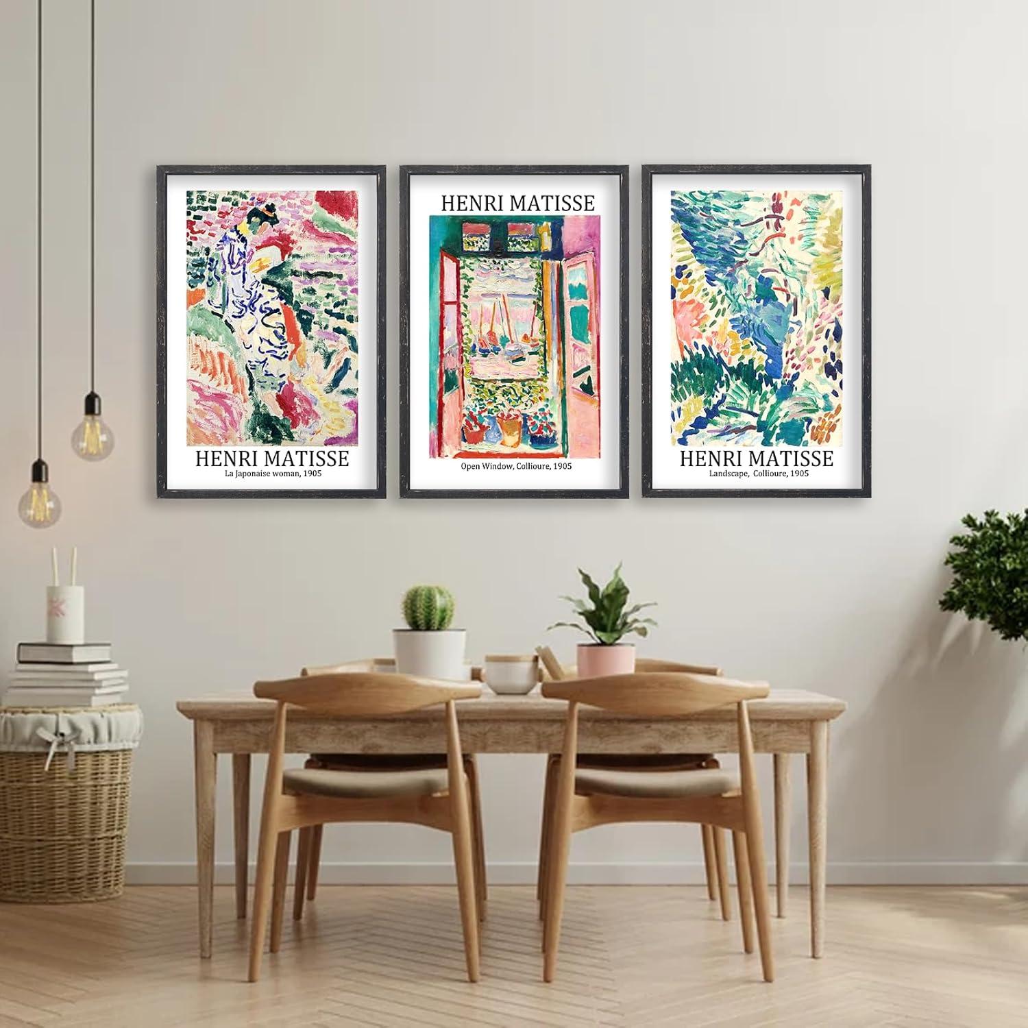 Vault W Artwork Set Of 3 16X11 Inch Large Rustic Farmhouse Aesthetic Wood Framed Matisse Sign Modern Home Bedroom Living Room Office Abstract Landscape Print Wall Hang (Wood) (Set of 3)