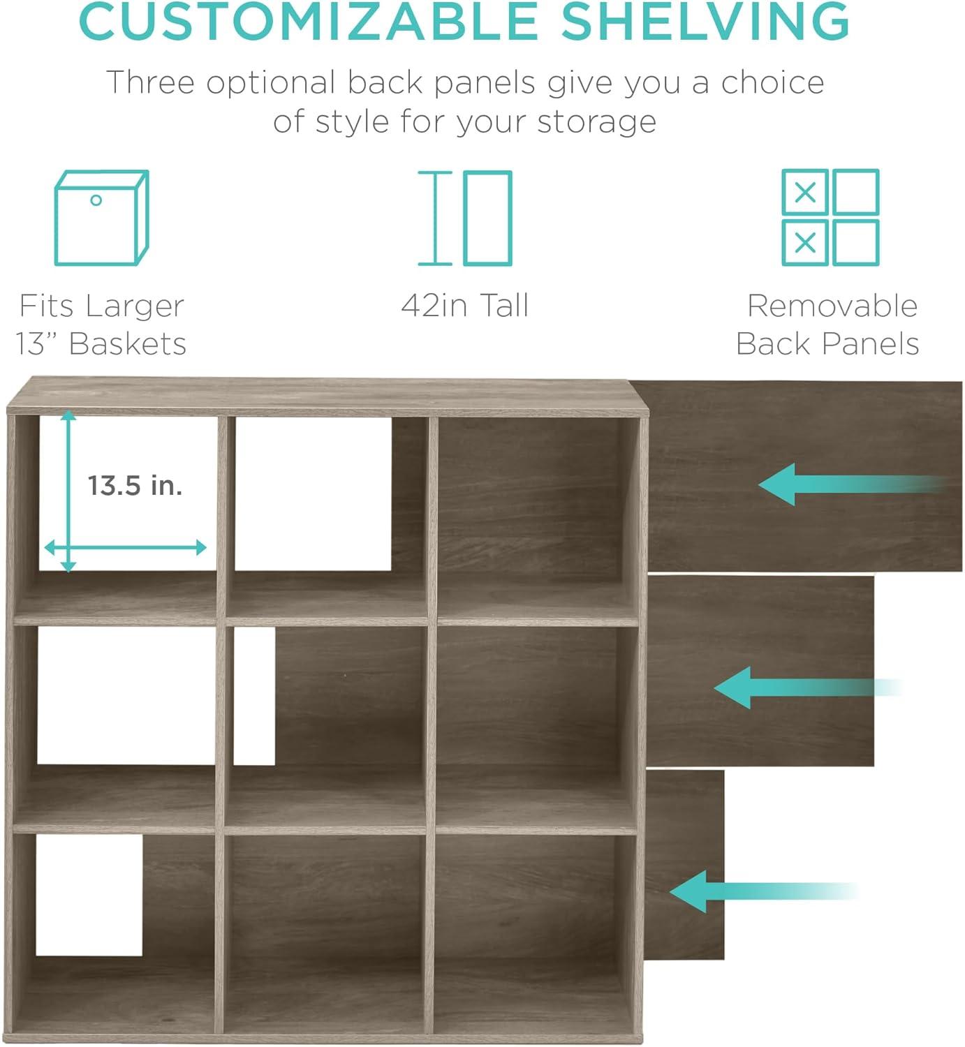 Best Choice Products 9-Cube Bookshelf, 13.5in Display Storage System, Organizer w/ Removable Back Panels - Greige