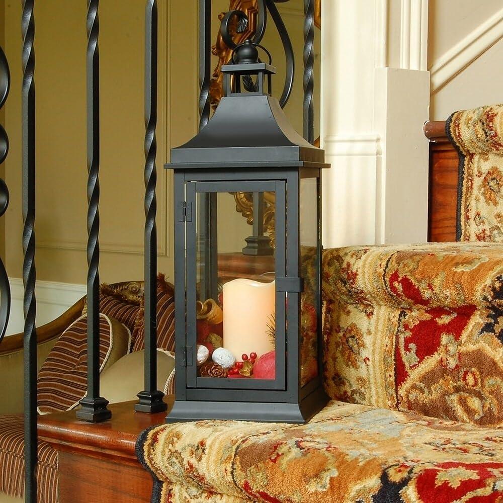 LumaBase Metal Lantern with Battery Operated Candle - Black (Tall)