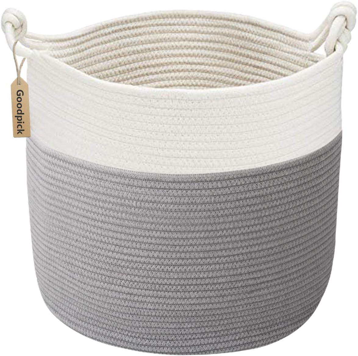 Goodpick Gray and White Cotton Rope Basket with Handles