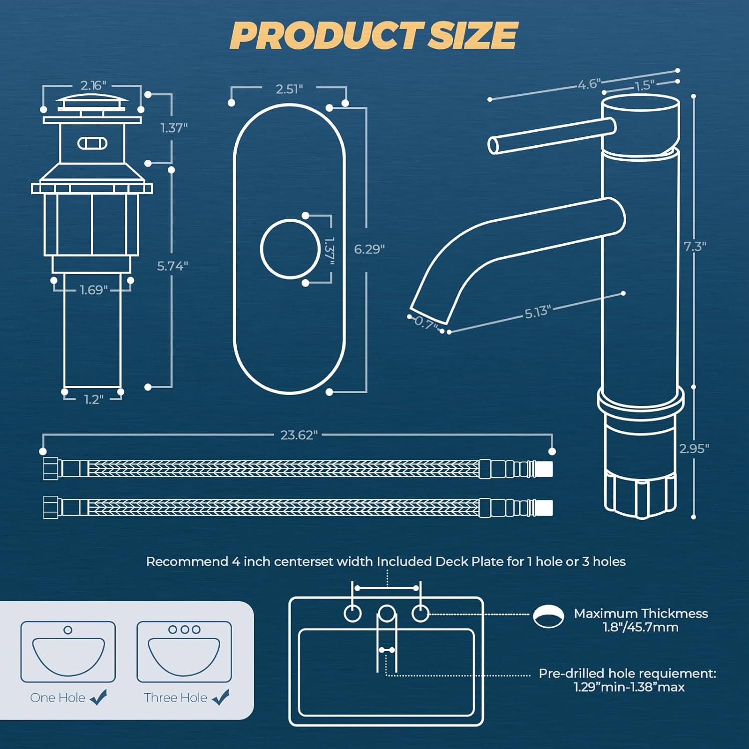 Single Handle Mid-Arc Bathroom Faucet with Deckplate and Pop-Up Drain in Brushed Nickel