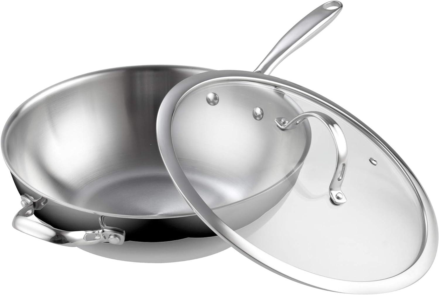 12-Inch Stainless Steel Induction Frying Pan with Glass Lid