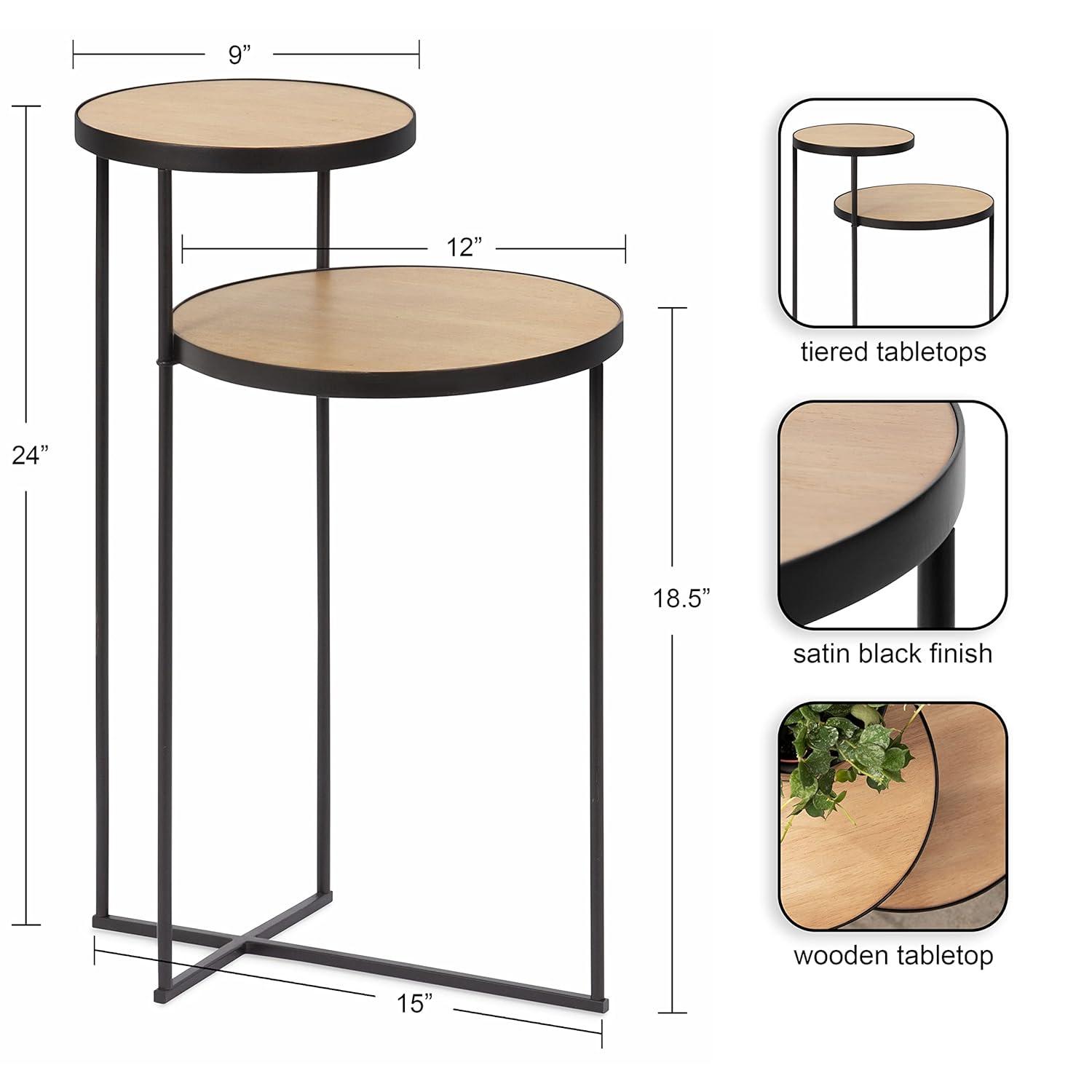 Kate and Laurel Peero Round Metal Side Table, 12x15x24, Natural and Black