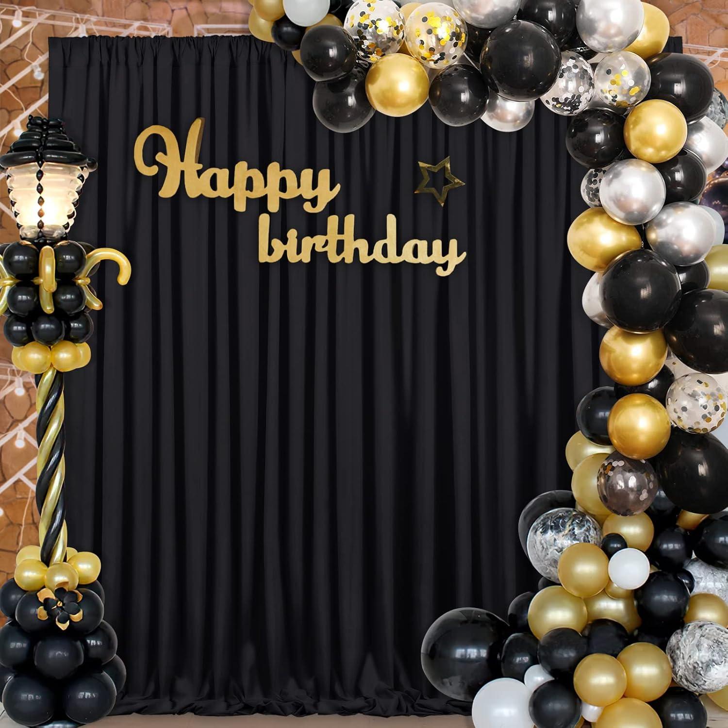 10x10 Black Photo Backdrop Curtain for Parties, Wrinkle Free Black Fabric Curtain Backdrop Wall Drape with Rod Pocket for Birthday Home Decor 5ft x 10ft, 2 Panels
