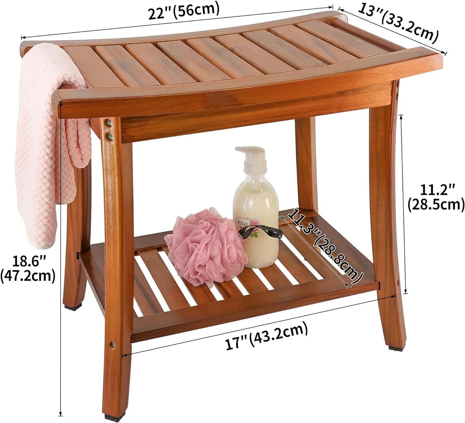 Utoplike Teak Shower Bench Seat with Handles, Portable Wooden Spa Bathing Stool with Storage Towel Shelf, 22" x 13" x 18.6",Waterproof,Perfect for Indoor and Outdoor Use