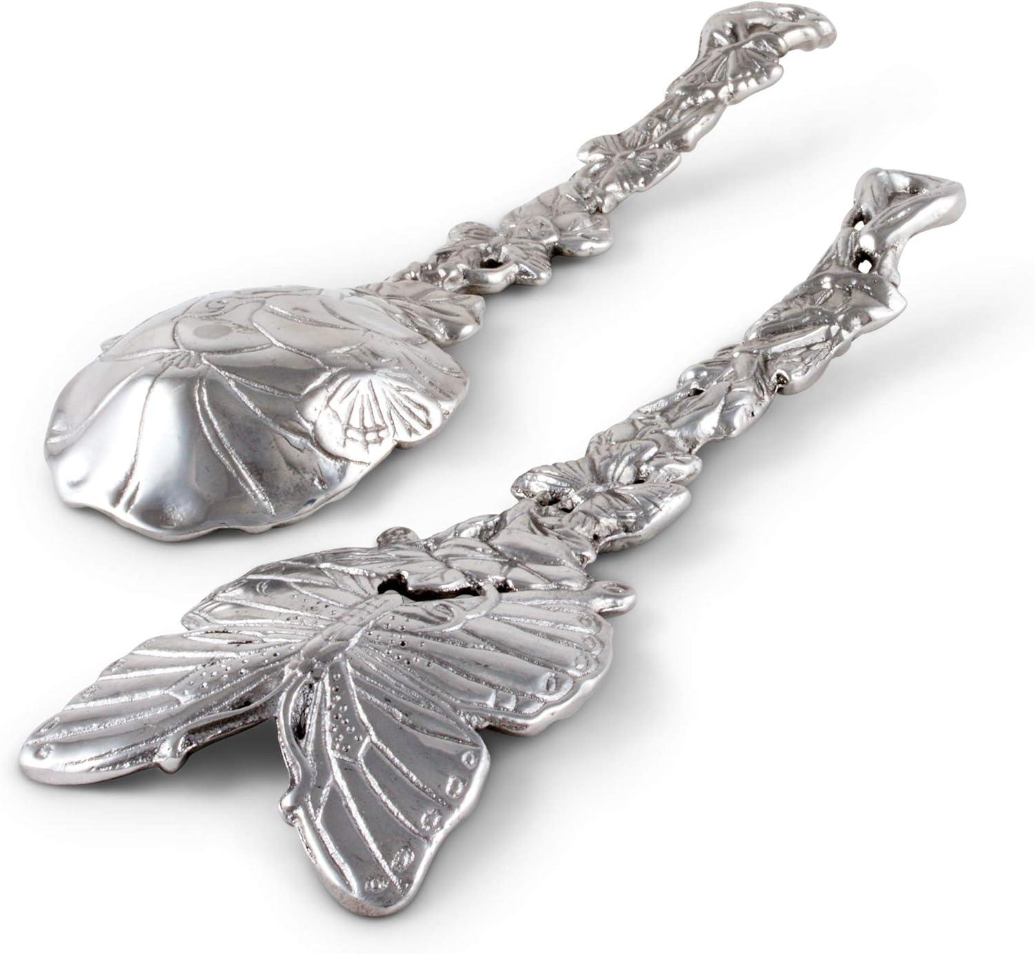 Silver Butterfly and Flower Aluminum Salad Server Set