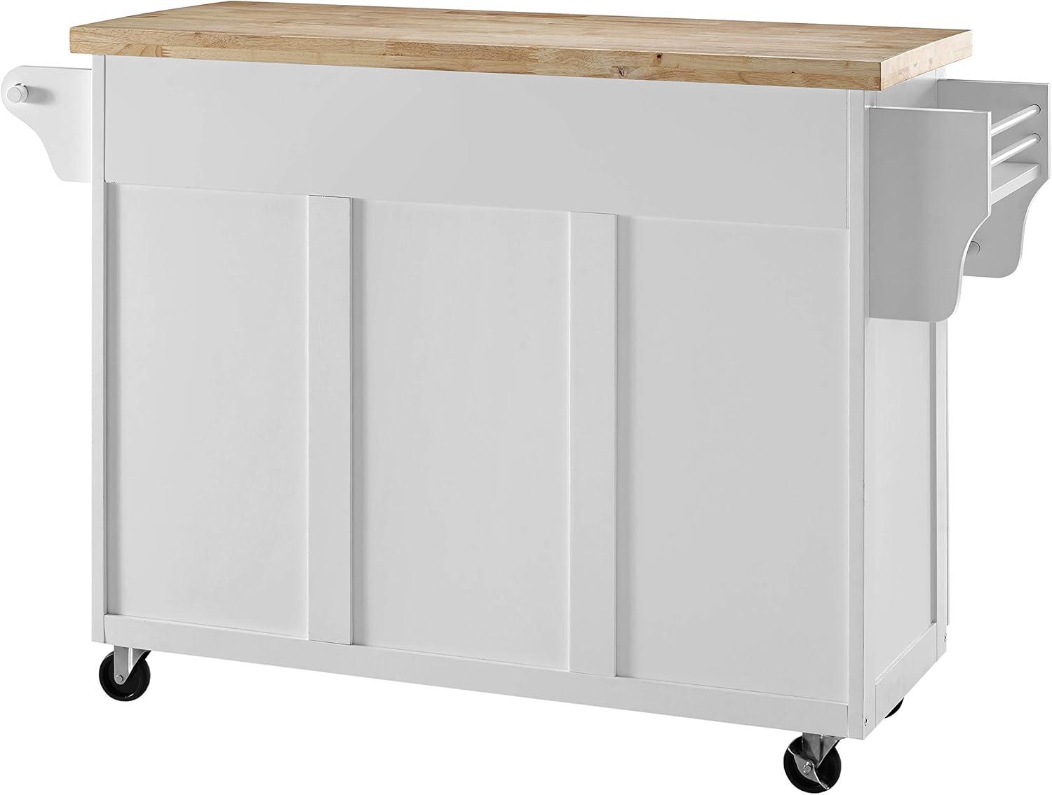 Elliott White and Natural Wood Kitchen Cart with Storage and Spice Rack