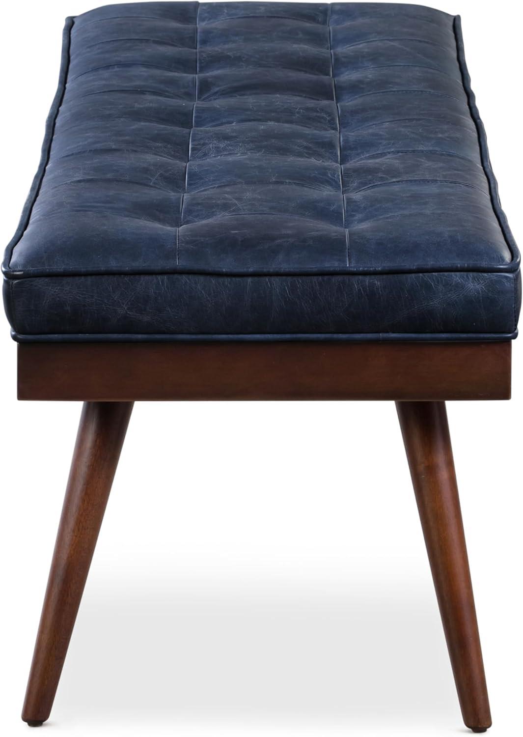 Athan Midnight Blue Full-Grain Italian Leather 55" Bench