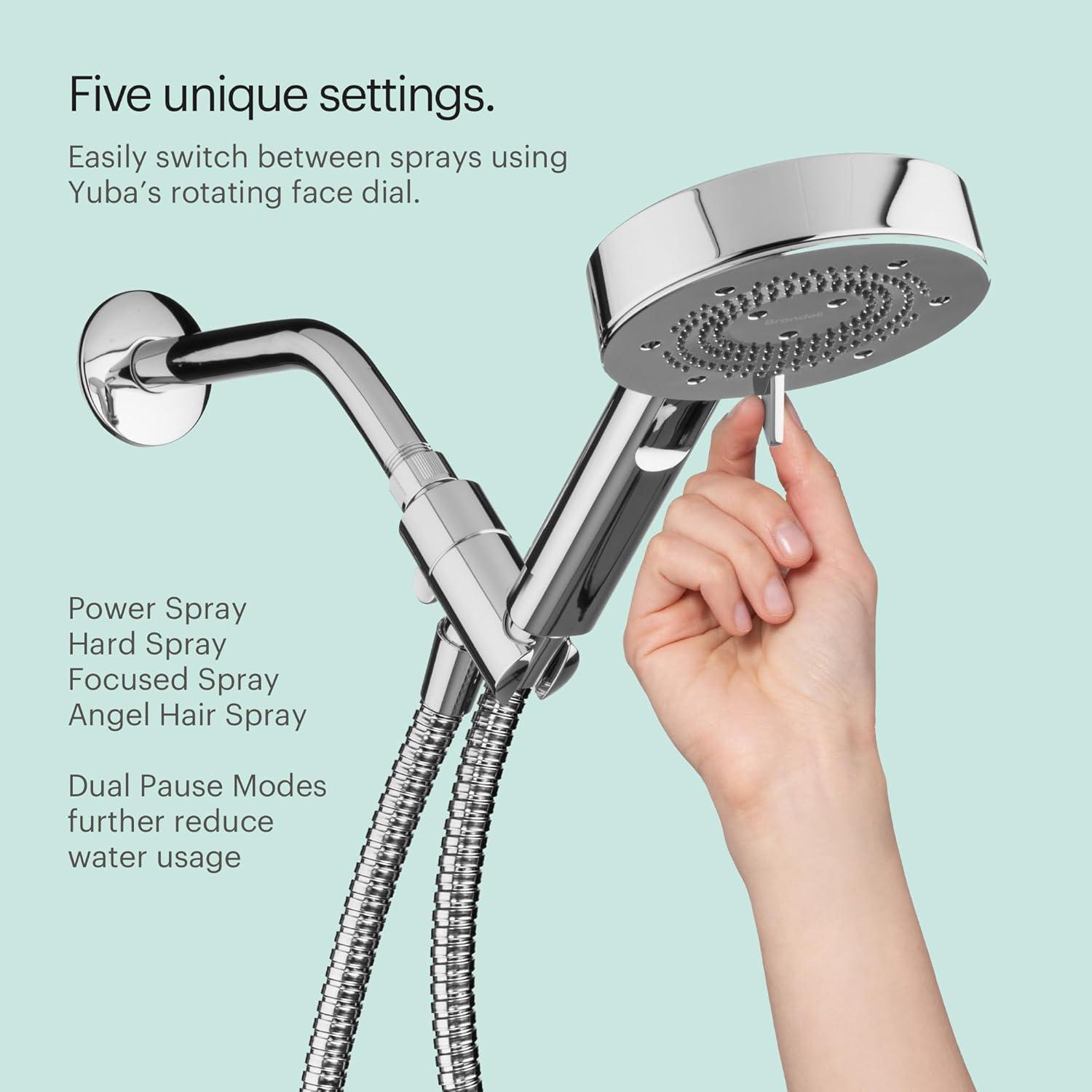 Brondell Nebia High Pressure Shower Head with Handheld Spray Combo, Yuba NE80, Adjustable Showerhead, 5- Setting, Precision Nozzle, Matte Black