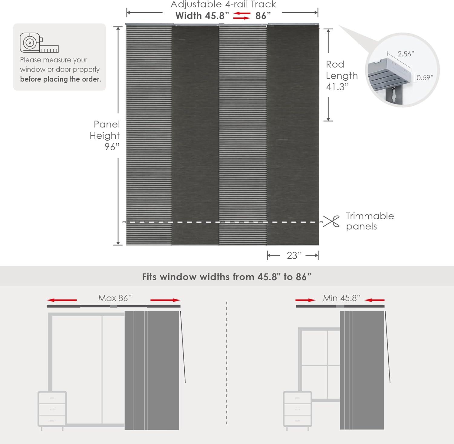Adjustable Blackout Woven Fabric Panel Track Blinds, 45.8"-86" W x 96" H