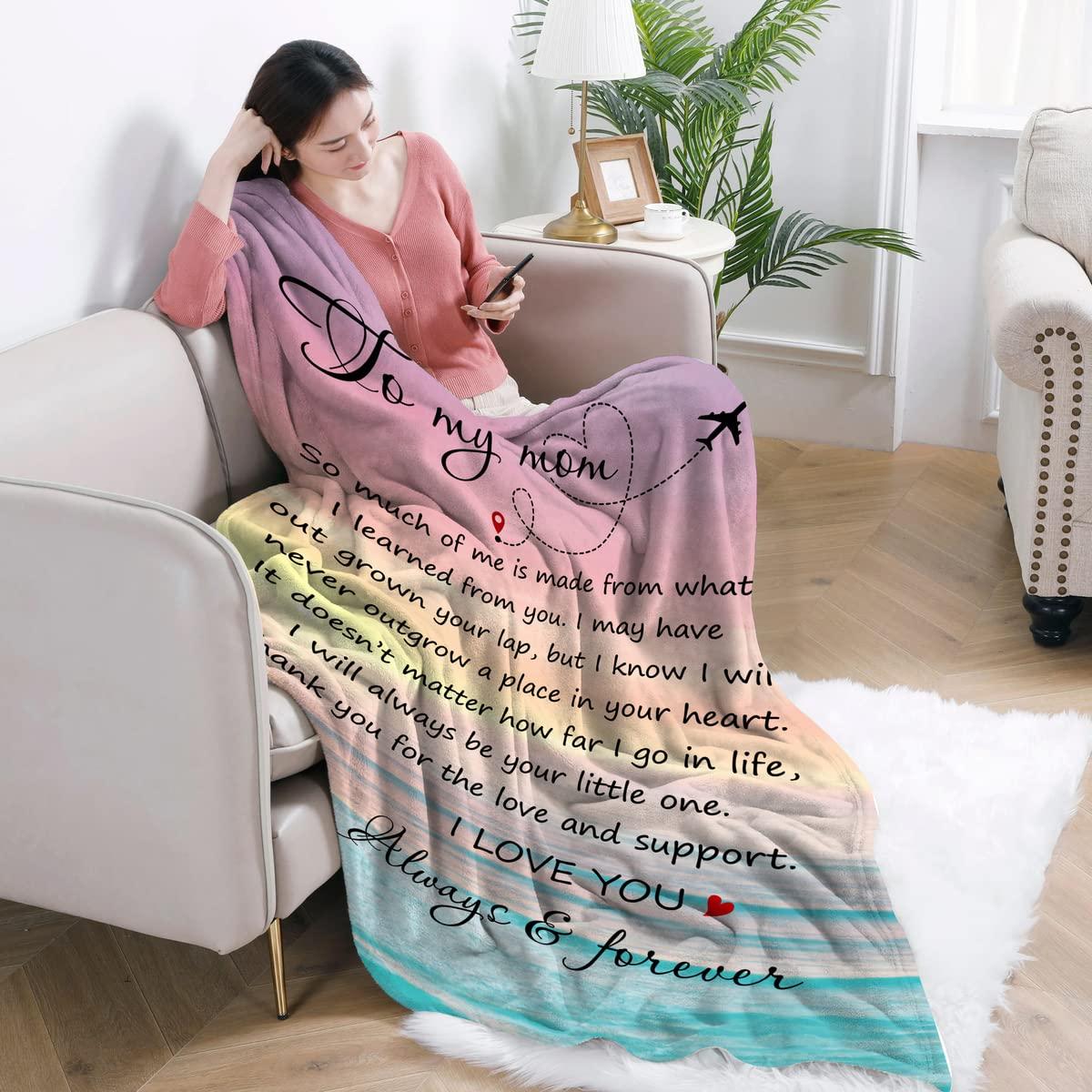 Gifts for Mom from Daughter or Son – to My Mom Blanket, Thoughtful Mothers Day or Birthday Gift, Cozy Present for Mother, Soft Flannel Throw Blanket 50x60 inches for Bed and Couch