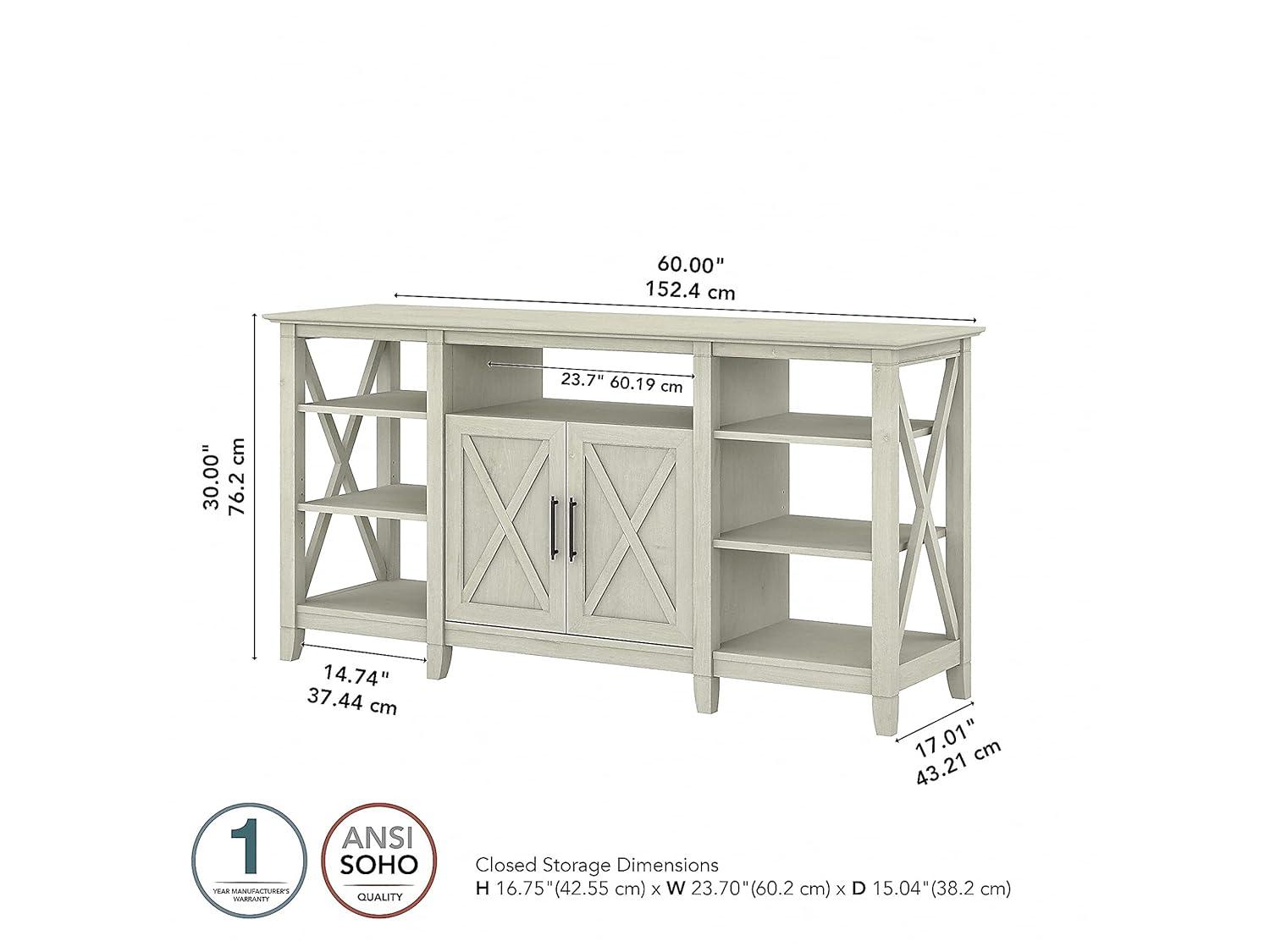 Bush Furniture Key West Tall TV Stand for 65 Inch TV in Linen White Oak