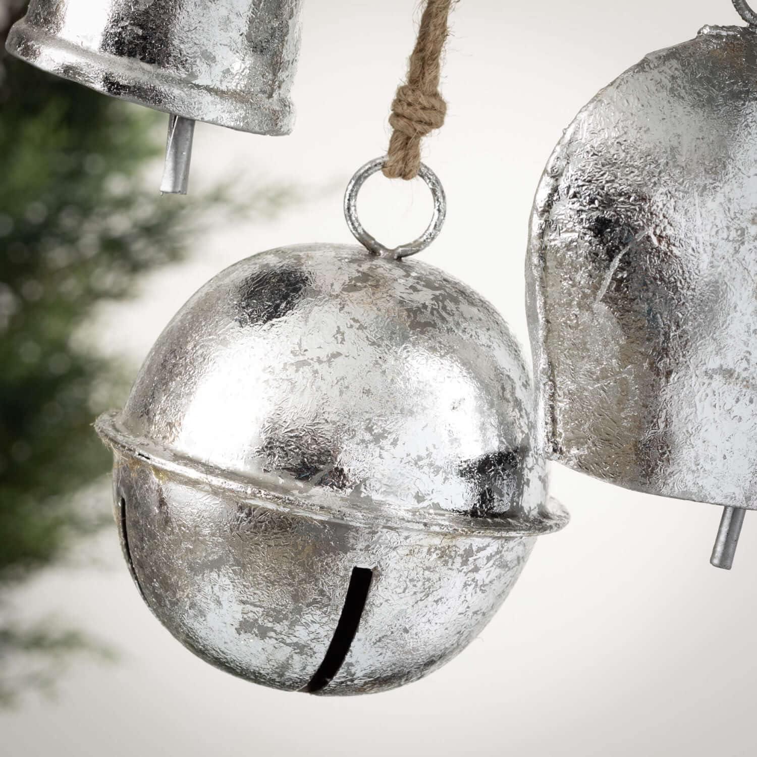 Christmas Decoration Ornaments Unique Silver Bells Rustic Hanging Christmas Bells for Party Decoration Set of 3