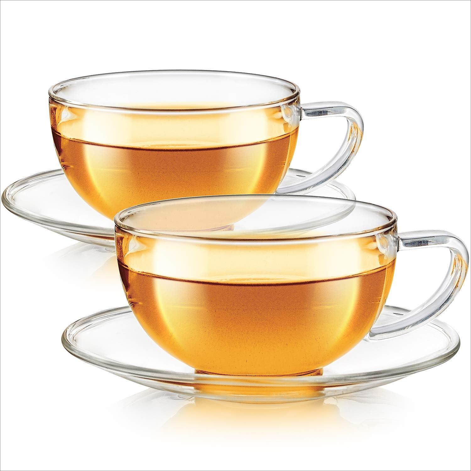 Kyoto Clear Glass Teacup and Saucer Set, 180ml, 2-Pack