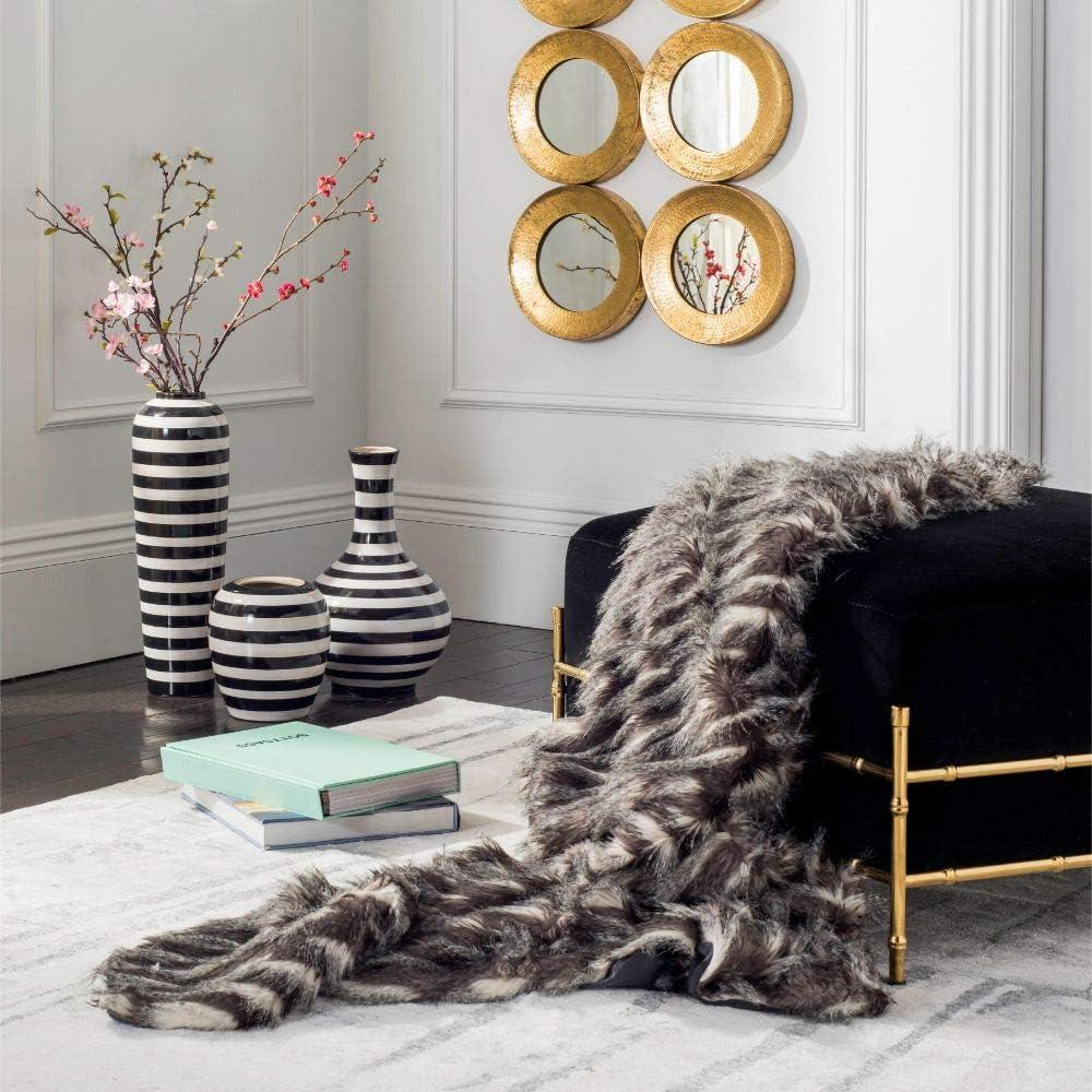 SAFAVIEH Faux Pheasant Striped Fur Throw, 50" x 60", Black/Grey