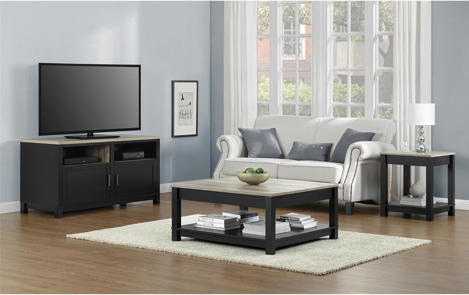 Square Black and Weathered Oak Coffee Table with Storage