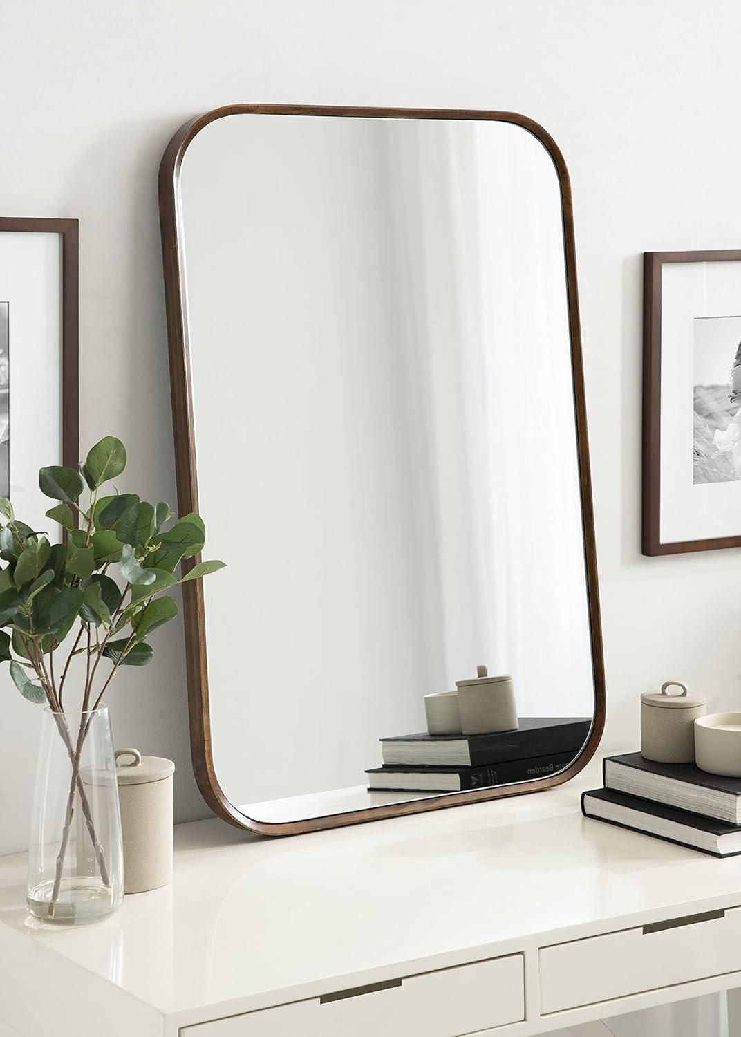 Nordlund Modern Walnut Brown Wood Framed Wall Mirror, 23x35