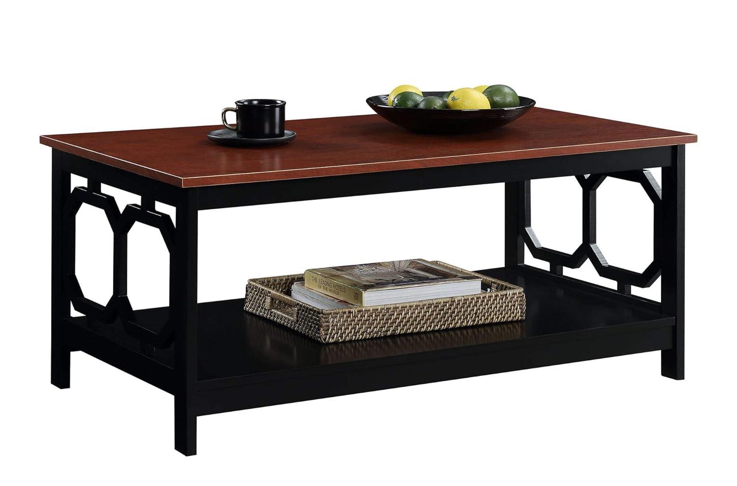 Convenience Concepts Omega Coffee Table with Shelf, Cherry/Black