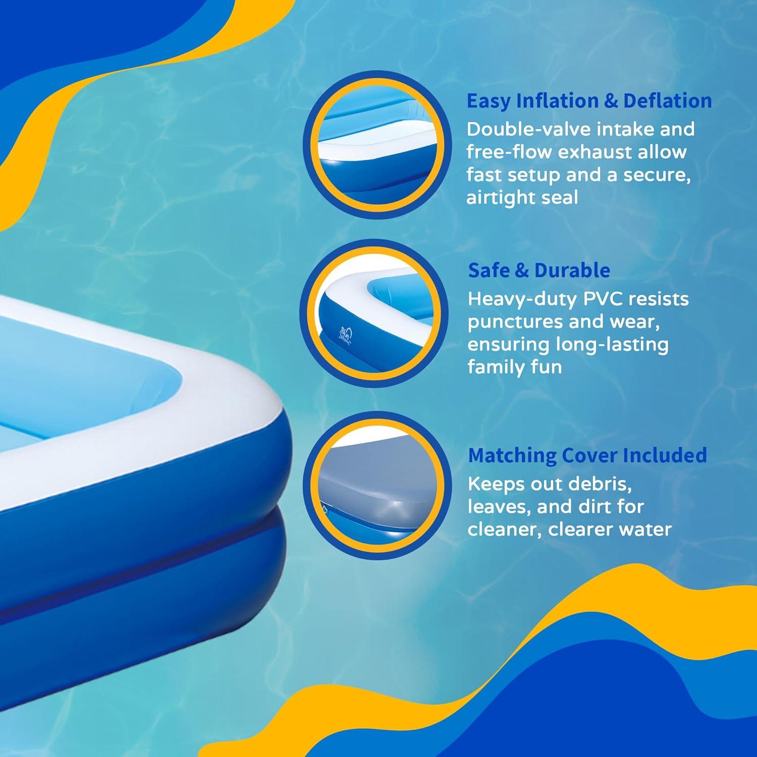 Blue Wave Products Inflatable 103-in x 69-in x 22-in Deep Rectangular Family Pool with Cover