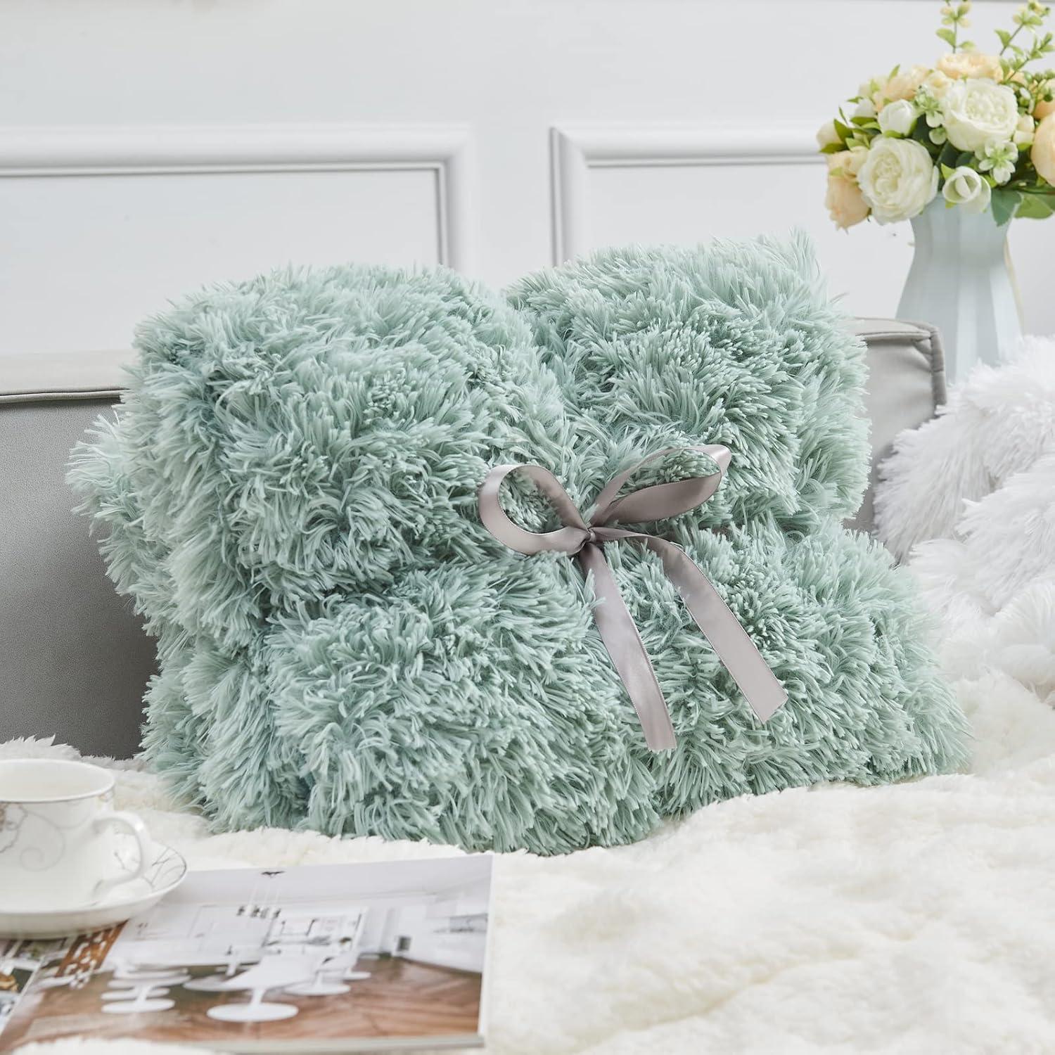 Ice Blue Faux Fur Reversible Throw Blanket