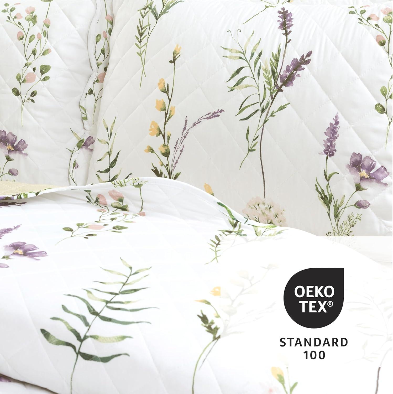 Neutral Multi Floral Microfiber Reversible Full/Queen Quilt Set