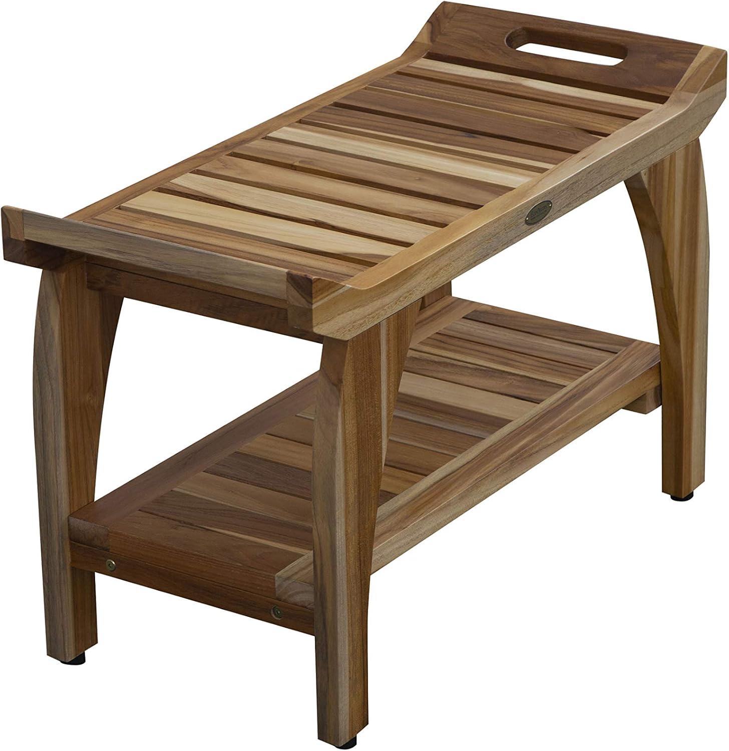 30" Tranquility ED942 Wide Teak Shower Bench with Handles - EcoDecors