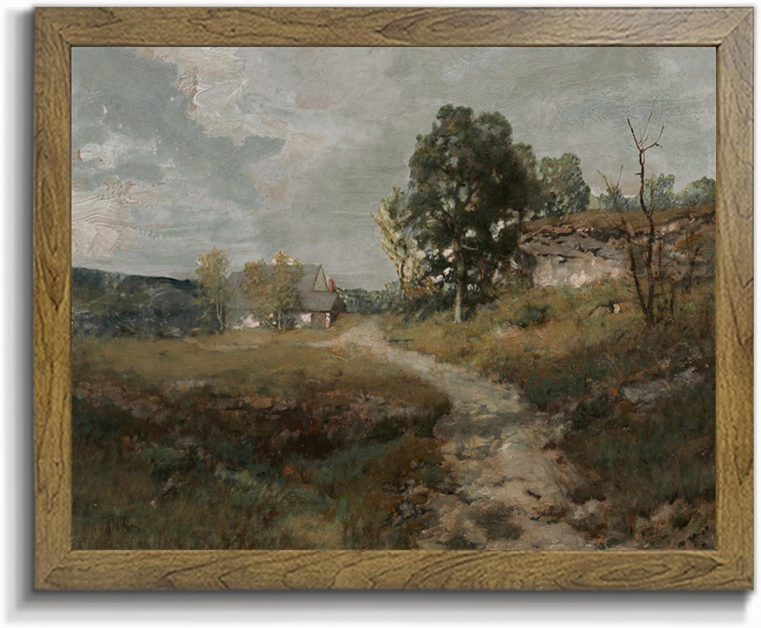 Vintage Landscape Canvas Print with Natural Wood Frame, 8x10