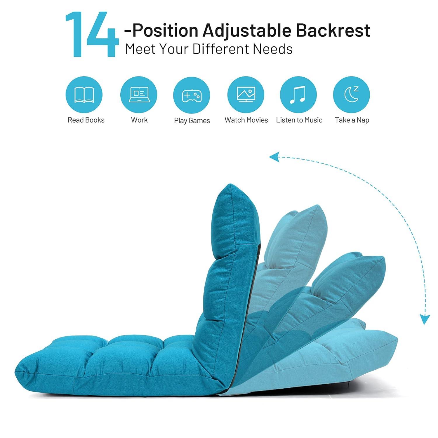 Giantex Adjustable Floor Gaming Sofa Chair w/14-Position, Cushioned Folding Lazy Reclinerw/High Resilience Sponge, Sleeper Bed Couch Recliner(Peacock Blue)