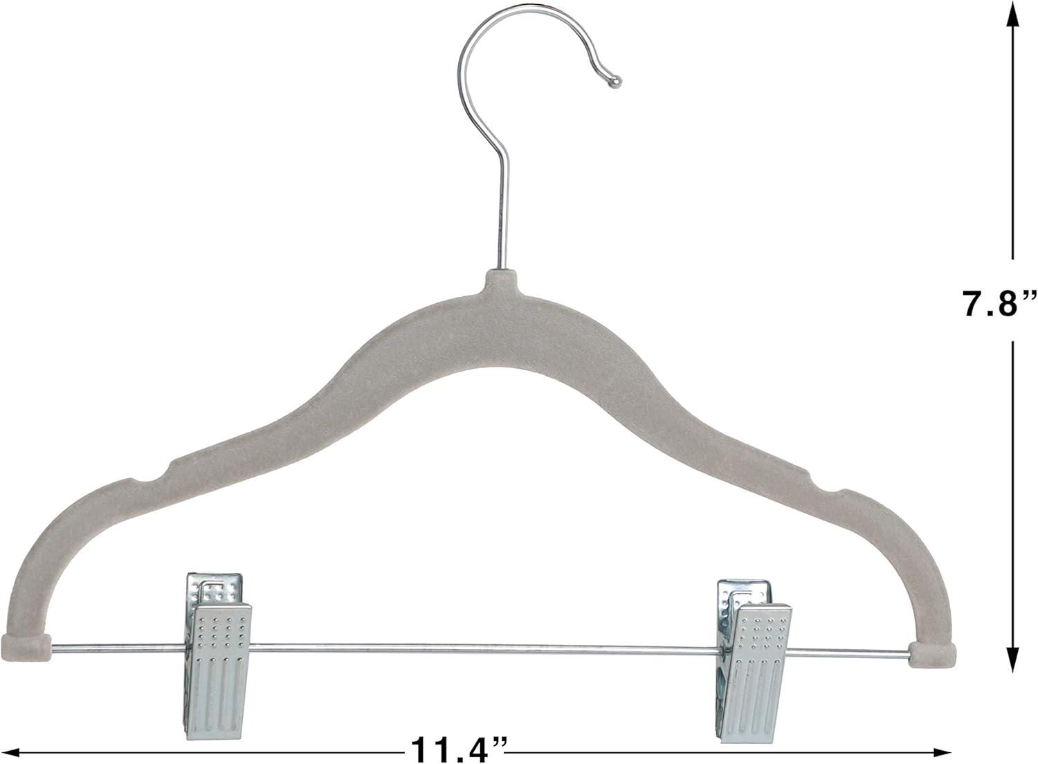 Gray Velvet Non-Slip Hangers with Movable Clips, 20-Pack