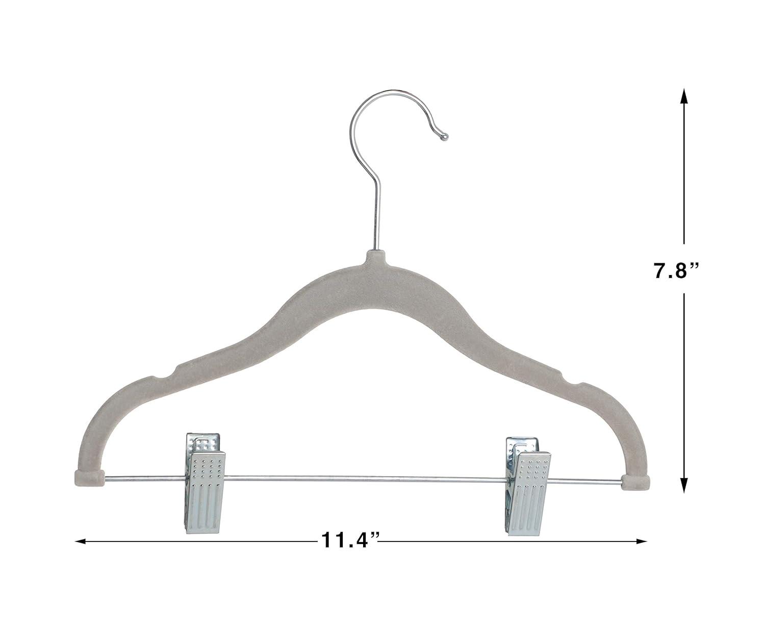 Non-Slip Clothes Hangers For Baby And Kids 20-Pack Velvet Hangers With Movable Clips, Heavy-Duty And Space-Saving For Pants,Skirts, Coat, Gray