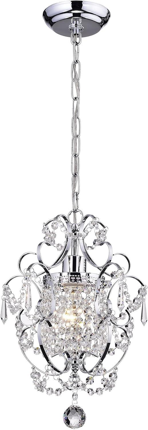 Amorette 1-Light Chrome Mini Glam Chandelier with Clear Glass Hanging Crystals