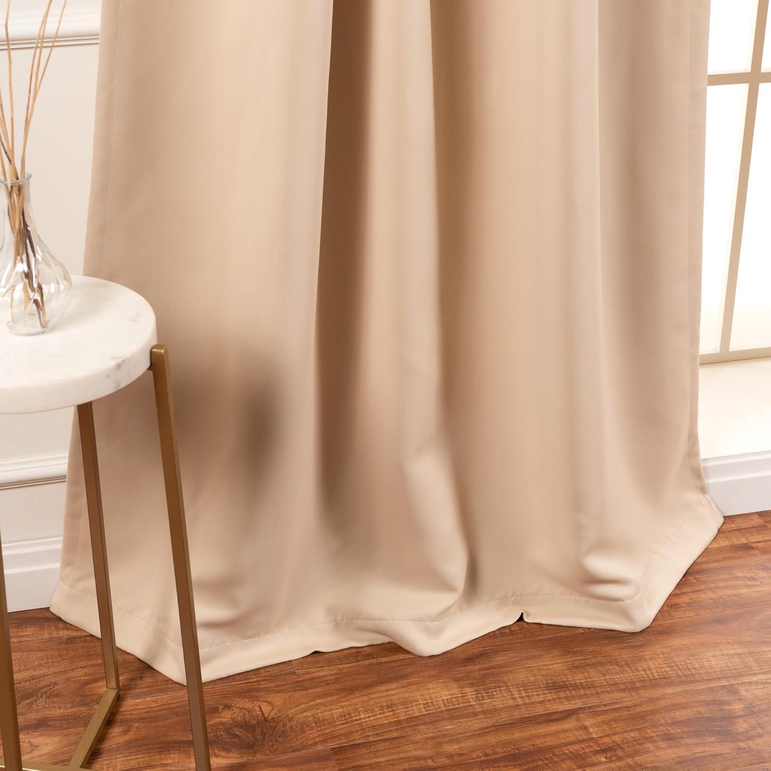 Beige Blackout Polyester Pleated Window Panels, 52" x 126", Set of 2