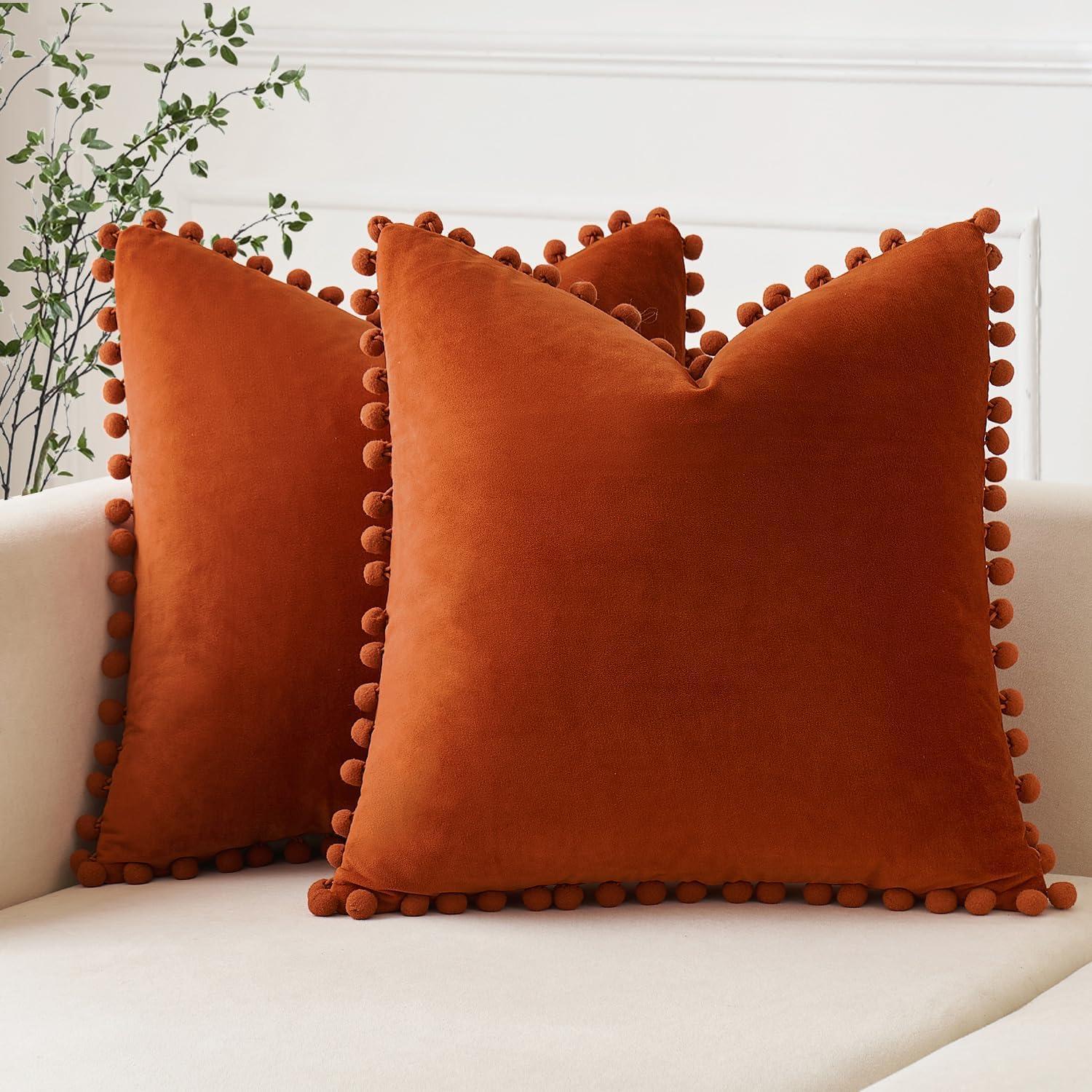 Deconovo Pom-poms Velvet Reversible Pillow Cover