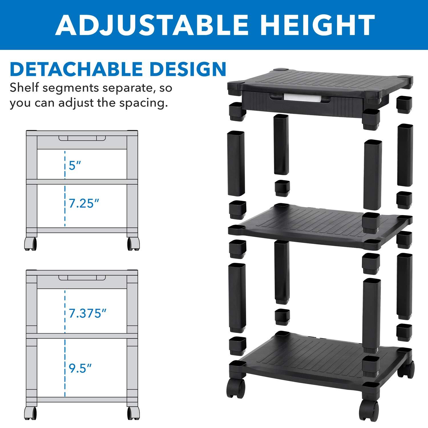 Mount-It! Under Desk Printer Stand with Wheels & Storage Shelf for Office and Home Use, 2 Tiers