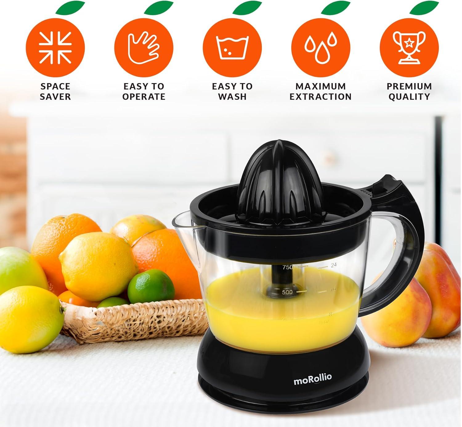 moRollio Electric Citrus Juicer, Compact Space-Saving Orange Juicer, 24oz