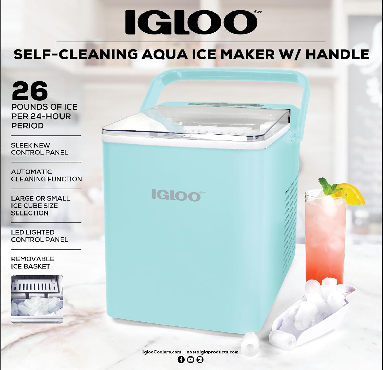 Igloo 26-Pound Automatic Self-Cleaning Portable Countertop Ice Maker Machine With Handle