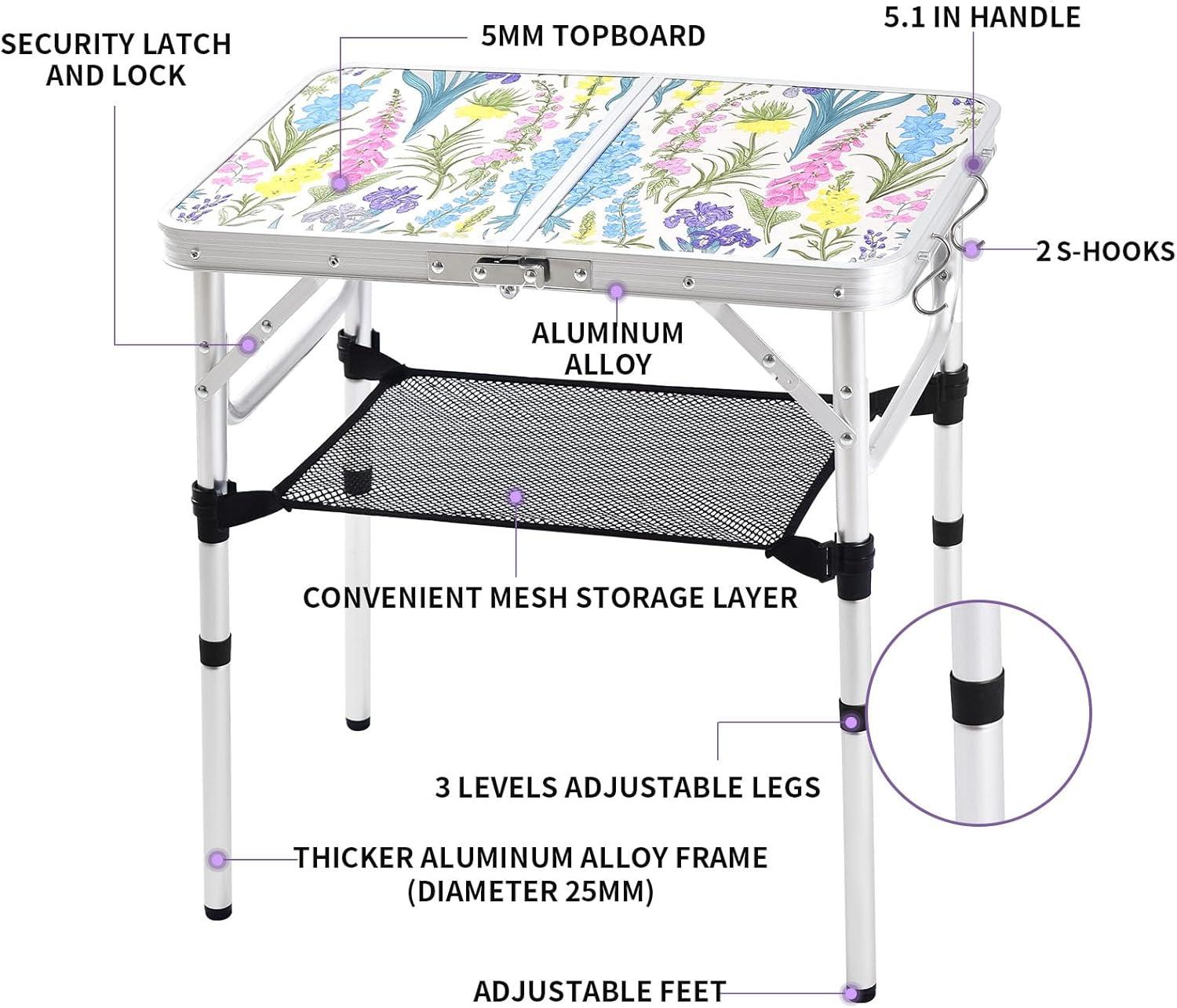 Blooming Floral Aluminum Adjustable Height Folding Camping Table