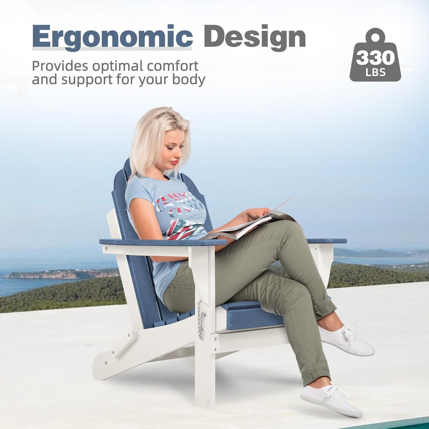 Aoodor HDPE Outdoor All-Weather Folding Adirondack Chair for Patio, Garden, Backyard, Lawn, Fire Pit, Navy Blue