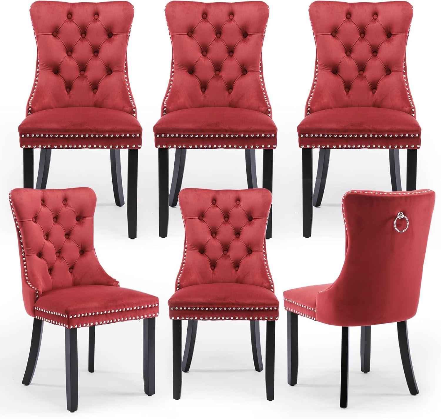 High-end Tufted Velvet Upholstered Nailhead Dining Chair (Set of 6)