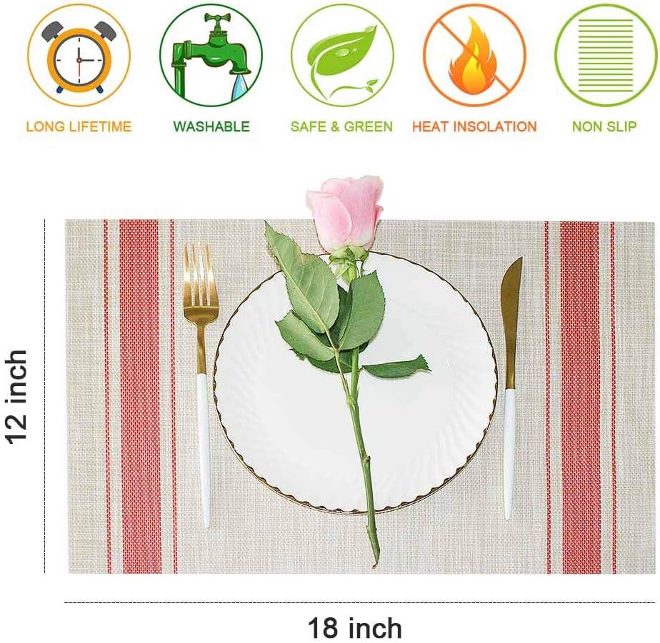 GIVERARE Placemats Set of 6, Heat-Resistant Woven Vinyl Place Mat, Non-Slip Washable PVC Table Mats, Easy to Clean Premium Plastic Place at for Dining Table, Kitchen Table (Smoky Gray)