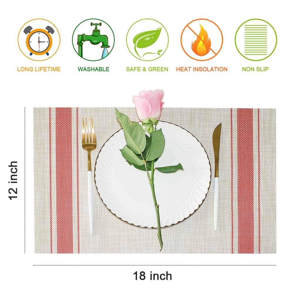 GIVERARE Placemats Set of 6, Heat-Resistant Woven Vinyl Place Mat, Non-Slip Washable PVC Table Mats, Easy to Clean Premium Plastic Place at for Dining Table, Kitchen Table (Smoky Gray)
