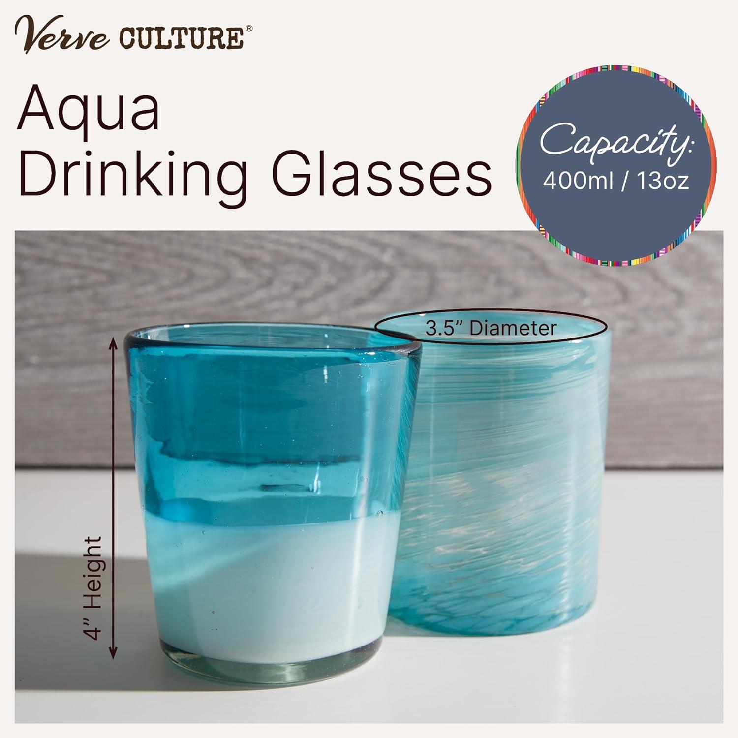 Set of 4 Aqua Handblown Recycled Glass Drinking Glasses